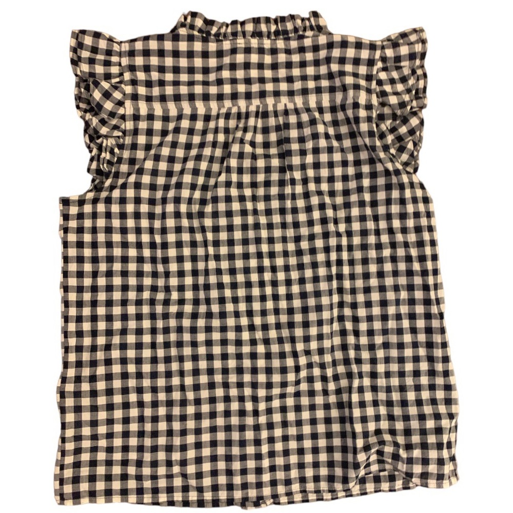 J. Crew Navy & White Gingham Sleeveless Ruffle Top - Picture 3 of 4